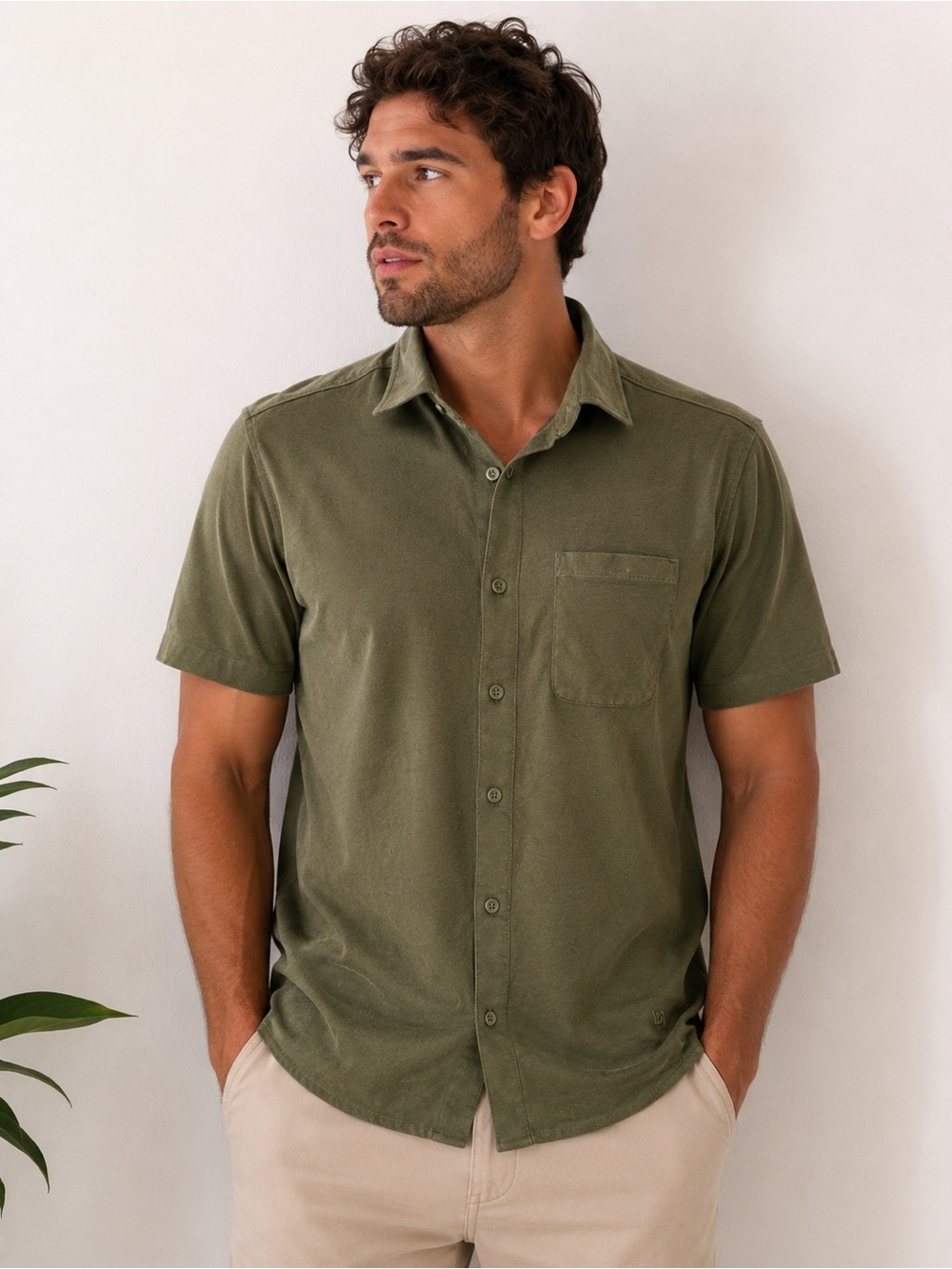 NWT VRST Refined Knit Button Down Shirt in Olive Green, Size Small